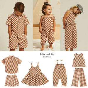 Vêtements d'été pour enfants Cotton And Linen Damier Series Boy And Girl Baby Shirts Overalls Vest Dress - Product Image 3