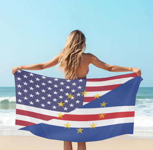 Serviette de plage à succès avec drapeaux du <span class=keywords><strong>Cap</strong></span>-<span class=keywords><strong>Vert</strong></span> et des États-Unis, design personnalisé, en microfibre, séchage rapide, absorbante - Product Image 2