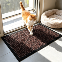 Tapis d'entrée géométrique marron texturé avec bordure en caoutchouc noir, tapis de sol intérieur/extérieur pour la maison et le bureau