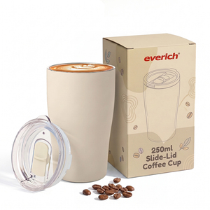 Tasse à café portable 250 ml, design fin avec couvercle à poussoir, finition thermolaquée, anti-fuite, sans BPA, pour boissons froides, idéale pour la maison, la voiture et le bureau - Product Image 2