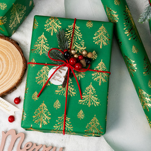 Christmas Tree <b>Pattern</b> Green Gift Wrapping <b>Paper</b> Double-Sided Gold Foil Art <b>Paper</b> for Holiday Packaging - Product Image 2