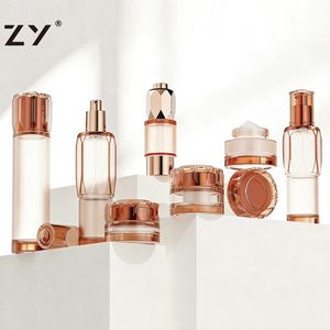 ชุดบรรจุภัณฑ์เครื่องสำอางแก้วไล่เฉดสีม่วงน้ำเงินสุดหรู ขวดและกระปุกบรรจุภัณฑ์สำหรับผลิตภัณฑ์บำรุงผิวแบบเปล่า พร้อมฝาสีโรสโกลด์ สำหรับโลชั่น เซรั่ม และครีม - Product Image 4