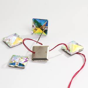 Groothandel Custom Vierkant Naai-Op Losse Steentjes 5a Kwaliteit Kristal Flakback <span class=keywords><strong>2</strong></span> Gaten 12 Facetten Naaien Bling Decoratie - Product Image 2