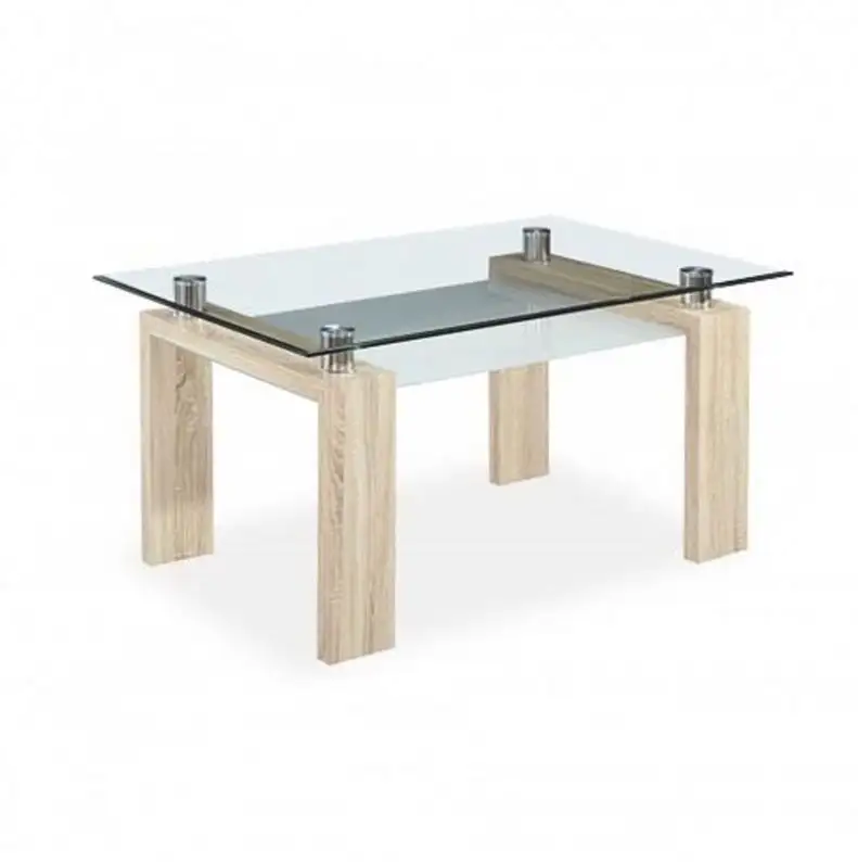 モダンなデザインのリビングルームの家具MDF木製の脚強化ガラストップ2層ダイニングテーブル
