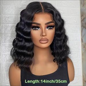 Perruque Courte Bouclée Ondulée Profonde BOB Résistante à la Chaleur Sans Colle 100% Cheveux Humains avec Dentelle Frontale HD pour Femmes - Product Image 2