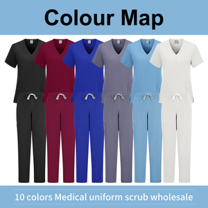 Women Scrub Set V-Neck Short Sleeve Pants Moisture Wicking Hospital Uniforms Split Set Knitted Fabric S XXL - Product Image 4
