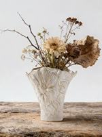 Vase en céramique gaufré floral, cuit à haute température, style Wabi-Sabi, avec bord ondulé, pour la décoration de table de salon