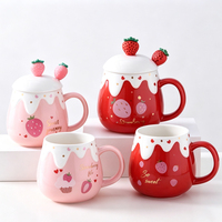 Mug en céramique en gros, motif fraise, ventre rond, design effet crème fondante, mignon dessin animé, tasse à boire en porcelaine, cadeau