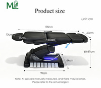 Table de massage électrique pliable de luxe noire à 3 moteurs, en PU, réglable, avec repose-pieds, accoudoirs et base LED