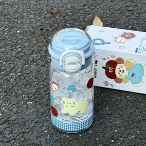 Cute Cat Plastic Water Bottle 500ml With Straw Leak Proof For Students Unisex Back To School Use - Product Image 1