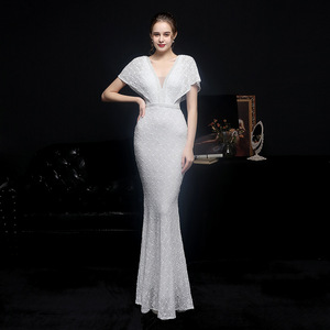 18611-S #3 xl4 lunghi abiti bianchi da sera per banchetti <span class=keywords><strong>taglie</strong></span> <span class=keywords><strong>forti</strong></span> con paillettes - Product Image 2