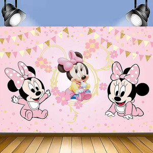 Fondo Personalizado de <span class=keywords><strong>Mickey</strong></span> Mouse o Minnie Mouse con Lazo Brillante para Baby Shower, Fiesta de Cumpleaños de Niñas, Fondo para Fotos, Accesorios para Estudio - Product Image 2