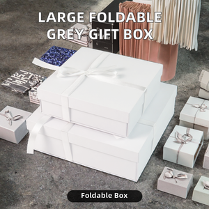 <b>Large</b> Rigid Preserved Grey Paperboard Recyclable Mother's Day <b>Gift</b> Favor <b>Boxes</b> Packaging Lid Shredded Paper Fill - Product Image 2