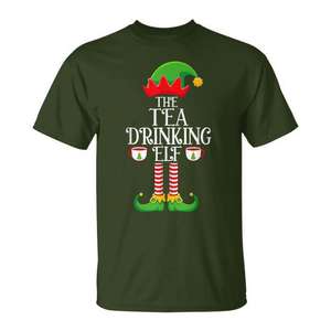 <b>Tea</b> Drinking Elf <b>Christmas</b> T-<b>Shirt</b> Family Matching Xmas Holiday <b>Shirt</b> - Product Image 1