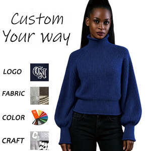 Custom <strong>Royal</strong> <strong>Blue</strong> Chunky Knit Sweater <strong>Women</strong> Elegant Turtleneck Ribbed Pullover Raglan Sleeve Winter Warm <strong>Jumper</strong> - Product Image 1