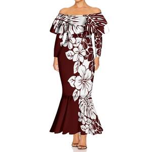 เดรสนางเงือกจีบสองชั้นเดรสยาวพิมพ์ลายฮาวายใหม่เดรสยาวเปิดไหล่เดรสงานพรอมหางปลาสำหรับผู้หญิง - Product Image 1