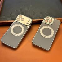 Étui de téléphone magnétique en similicuir premium avec béquille rotative à 360° et protection d'objectif de caméra à cadre électroplaqué pour iPhone 17 16
