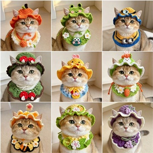 Set Cappello e Bavaglino per Animali Domestici, Lavorato a Mano all'Uncinetto in Lana, per Gatti e Cani, con design Rana, Ape, Piccola Paperella, Fungo, Stile Instagram - Product Image 5