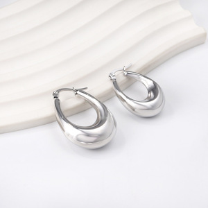Pendientes de Aro Ovalados Geométricos de Acero Inoxidable, Joyería de Moda Unisex - Product Image 1