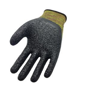 Guantes de trabajo de seguridad laboral de poliéster reforzado con dedos recubiertos de látex arrugado - Product Image 3