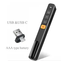 Présentateur sans fil 2,4 GHz de type clip, stylet PowerPoint avec batterie au lithium / piles AAA et récepteur USB/Type-C pour réunions et formations