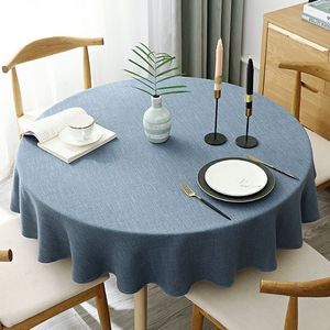 Cotton Linen Round <b>Tablecloth</b> Solid Color Washable Home Dining Use - Product Image 3