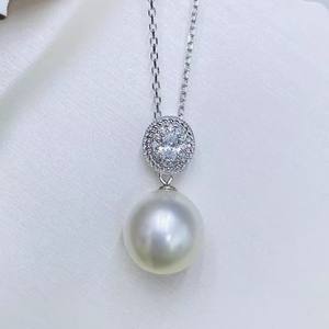 อุปกรณ์ทำเครื่องประดับมุก DIY 31362 จี้เงินแท้ S925 พร้อมสร้อยคอเพชรเม็ดเดียว ลูกปัดกลมขนาด 9-13 มม. ฐานเปล่าสำหรับใส่ลูกปัดแฟชั่น ขนาด 9-13 มม. - Product Image 3