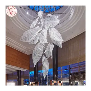Customized large luxury hotel lobby crystal chandelier by manufacturer, leaf shaped crystal light