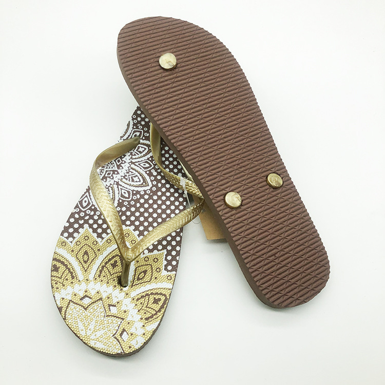 OEM PE Sole PVC Printed Summer Beach Flip-flops Indoor Outdoor Women Slippers