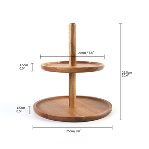 OEM Idealbamboo 2-Tier Round Acacia Wooden Cake Stand Laser Logo for <strong>Candy</strong> Buffet or Kitchenware Serving <strong>Tray</strong> - Product Image 2