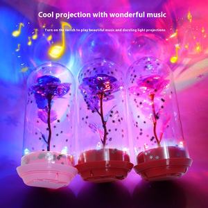 <span class=keywords><strong>Abat</strong></span>-<span class=keywords><strong>jour</strong></span> en verre rose fleur éternelle en feuille d'or 24 carats, ornement musical lumineux rotatif pour la Saint-Valentin et l'anniversaire. - Product Image 1