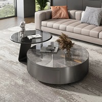 Ensemble de petite table basse ronde en verre et en marbre moderne de luxe en acier inoxydable extensible décor au design élégant mobilier de centre de salon