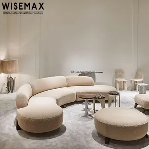 WISEMAX家具客厅家具沙发套装酒店组合豪华曲线泰迪沙发天鹅绒4座沙发套装