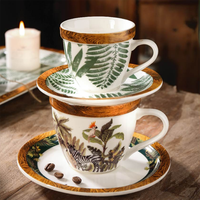 Vente en gros LovingHome, ensembles de vaisselle en porcelaine fine de luxe, motif feuilles vertes, compatible lave-vaisselle/micro-ondes/four