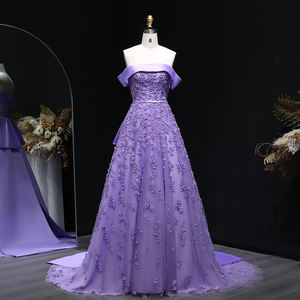 Gaun Malam Sharon Said Lilac SS556 Off Shoulder dengan Bunga 3D dan Ekor Panjang untuk Wanita, Gaun Pesta Pernikahan dan <span class=keywords><strong>Prom</strong></span> - Product Image 2