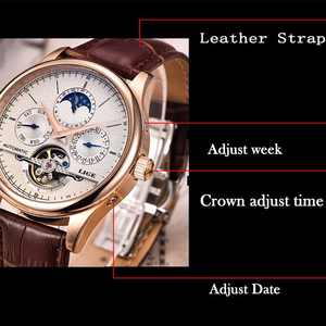 Orologi da <span class=keywords><strong>Uomo</strong></span> LIGE LG6826 <span class=keywords><strong>Orologio</strong></span> Meccanico Automatico Tourbillon in <span class=keywords><strong>Pelle</strong></span> Marrone Casual da Lavoro con Confezione Regalo - Product Image 5