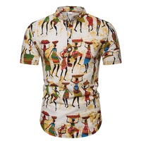 Kaos Pria Motif Suku Polinesia Katun Linen Hippie Batik Atasan Hawaii Blus Musim Panas Pantai Kaos Grafis Kemeja Hawaii