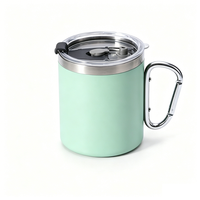 Mug de camping isotherme 500 ml en acier inoxydable 304 à double paroi avec poignée mousqueton, tasse de bureau pour la randonnée et les voyages