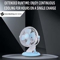 Mini ventilateur à pince de 6 pouces avec batterie au lithium de 2000 mAh, 4 pales, ventilateur de bureau portable, entrée USB, rotation à 360 degrés, pour la maison, la voiture, le bureau