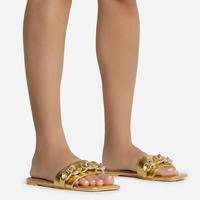 Talon plat bout carré chaîne en or bon cuir pantoufles pour femmes pantoufles pour dames pantoufles à talons bas pour femmes ou dames