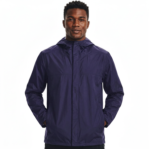 Chaqueta Cortavientos Impermeable y Transpirable con Capucha para Hombre, de Lona, Color Sólido, Informal, para Uso en Exteriores, con Cierre de Cremallera y Exterior de Poliéster - Product Image 1