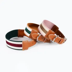 Pet Factory Wholesale Hot Sale Designer Luxury Leather And Nylon Weave Pet Dog Collars