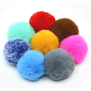 2024 8cm 3.1inch Faux rabbit Fur Ball with elastic band loop Handmade fake Fur Pom Poms For DIY Hats keychains Christmas