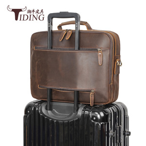 Tiding Genuine Leather <b>Briefcase</b> Dark Brown Business Laptop Bag Men's Commuter Shoulder Bag - Product Image 2