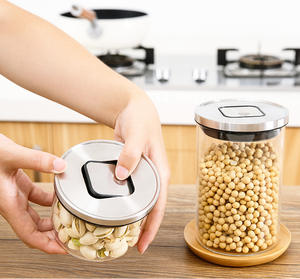 Hermético en vidrio de borosilicato, frascos con tapa de acero inoxidable granos recipiente de almacenamiento de contenedores para té, café al por mayor - Product Image 3