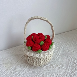 Panier de fleurs en tricot fini, rose en pot, fleur artificielle faite à <span class=keywords><strong>la</strong></span> main, ornement, décoration de table, cadeau, fleur au crochet - Product Image 4