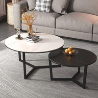Ensembles de tables de salon de luxe pour le marché espagnol, tables basses avec plateau en céramique de 12 mm, revêtement en poudre de sable noir