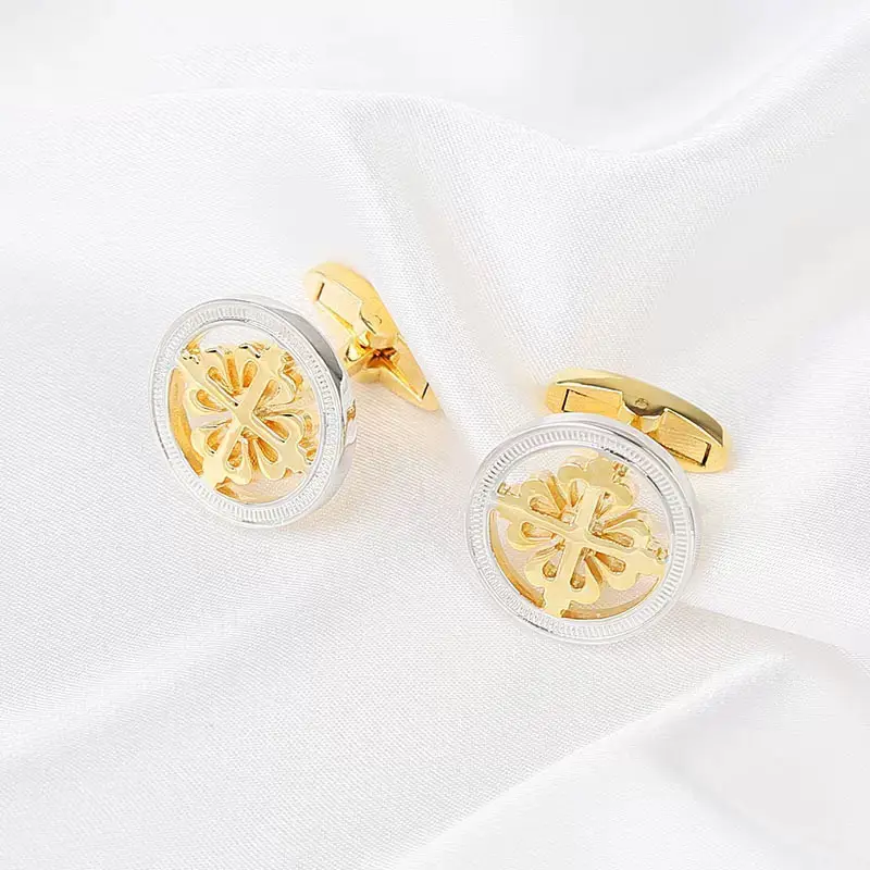 Men's Gold Plated Round Snowflake Back Closure Cufflinks for Men for Wedding Business