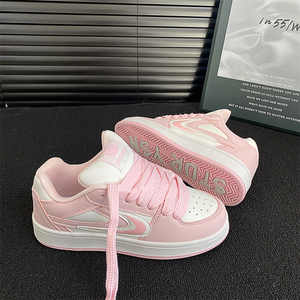 Chaussures Décontractées de Skateboard Roses Épaisses Polyvalentes à <span class=keywords><strong>Plateforme</strong></span>, Antidérapantes, à Lacets, Confortables - Product Image 4