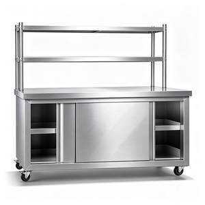 Armoire de travail de cuisine robuste en acier inoxydable avec porte coulissante et table de rangement pour restaurant, hôtel, boulangerie - Product Image 4